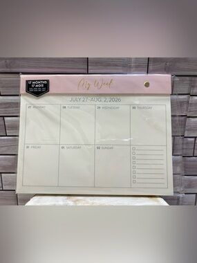 O.C❤️ “MY WEEK “2027 Weekly Desk Calendar 17 Months with stickers Pink